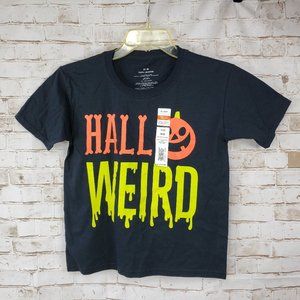 NWT Youth Unisex Size M Black Hallo Weird Pumpkin Halloween Graphic T-Shirt Tee